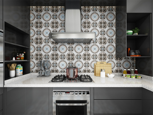 comprar Azulejo rústico cerâmico antibacteriano bege e azul 200x200mm fabricação em linha