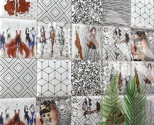 comprar Azulejos de parede interiores de argila branca de 152x152mm com padrões geométricos fabricação em linha