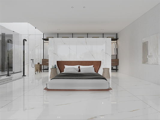 comprar Resistente a ácidos Carrara Branco Polido Moderno 1420x2700mm Pavimento Interior Laminado de Pedra Sinterizada Para Quarto fabricação em linha