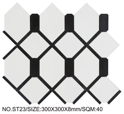 comprar Mosaico de Pedra Natural Antiderrapante Branco e Preto 300x300mm para Sala de Jantar e Sala de Estar fabricação em linha