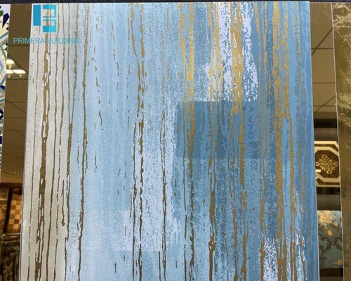 comprar Azulejos de porcelana para chão antiderrapantes azuis com linha dourada 600x600mm fabricação em linha