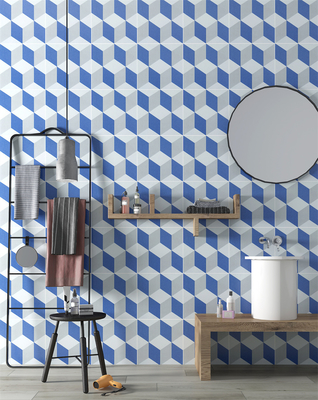 azuis e brancos azulejos geométricos rústicos de cerâmica vintage para hotel e azulejos de piso duráveis 200x200mm para cozinha