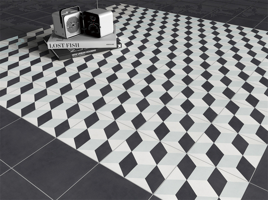 Azulejo rústico cerâmico preto cinza 20x20cm para piso interno
