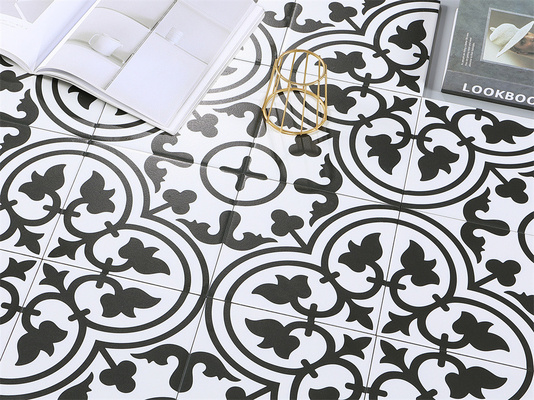 Branco e preto 20x20cm Parede interior ecológica Floral Cerâmica azulejos rústicos para sala de estar e varanda
