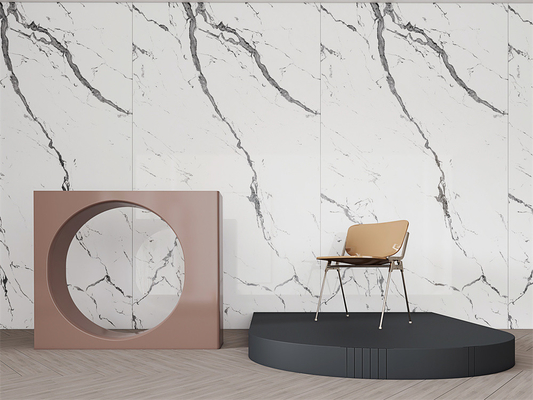 Carrara 1600x3200mm Porcelana polida vidrada Chapa de pedra sinterizada para projeto e projeto de villa