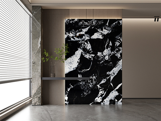 Laje de Pedra Sinterizada Preta Fosca 1600x3200mm para Paredes de Escritório