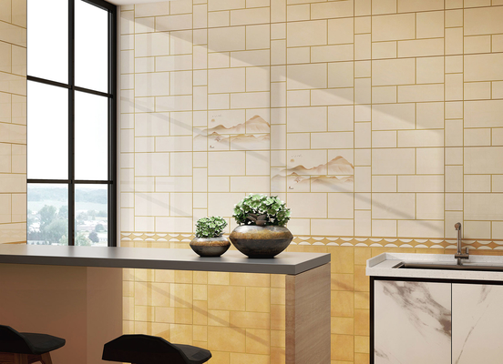 Telhas decorativas 30x60cm Superfície de espelho Telhas cerâmicas de parede e telhas de interior amarelo claro para sala de estar