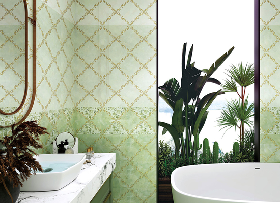 Resistente a arranhões 300x600mm azulejos de parede interiores e azulejos de cerâmica de vidro verde para design de banheiro