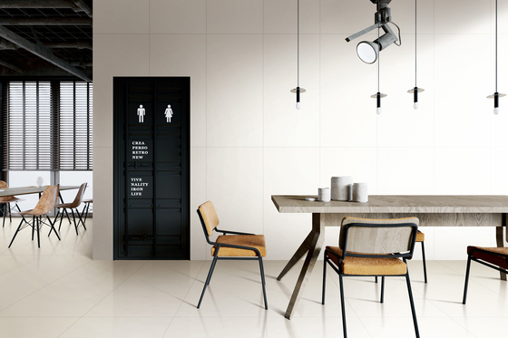 Parede e chão de porcelana texturizada 60x120cm para sala de jantar