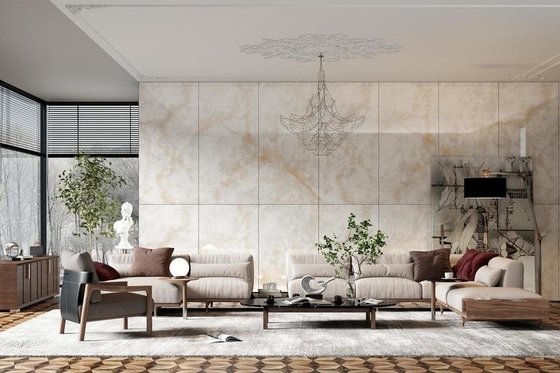 Decoração de parede exterior vidrada porcelana polida 900x1800x9mm Para sala de jantar azulejos de piso interior amarelo claro