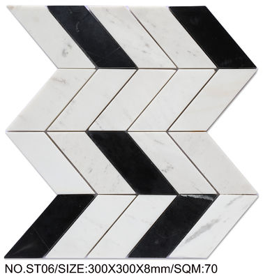 Mosaico de pedra natural branco e preto 300x300mm resistente ao desgaste para banheiro e piscina