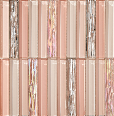 Mosaicos de Vidro Rosa Claro 300x300mm Antiderrapantes e Duráveis para Paredes Internas de Hotéis e Varandas