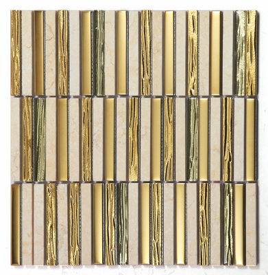 Mosaicos de Pedra Natural Amarelo 282x294mm Resistentes a Ácido e Antibacterianos para Escritório e Banheiro
