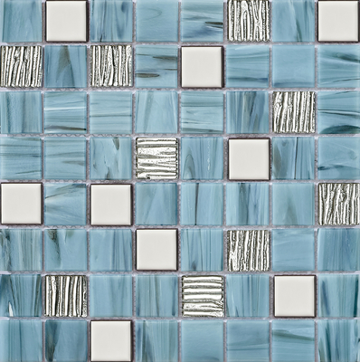 Mosaicos de Vidro para Parede Interior Azul Antiderrapante 304x304mm para Quarto e Sala de Jantar