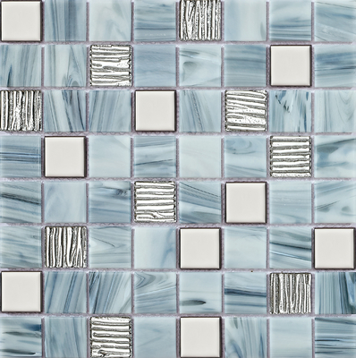Mosaicos de Vidro para Parede Interior 304x304mm Azuis, Resistentes ao Desgaste e às Manchas, para Piscina