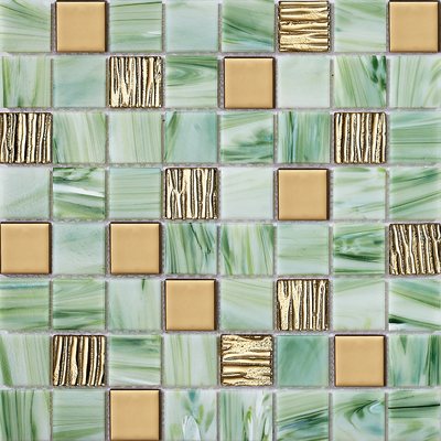 Mosaicos de Vidro para Parede Interior 304x304mm Verdes, Resistentes a Ácidos e Antiderrapantes para Renovação