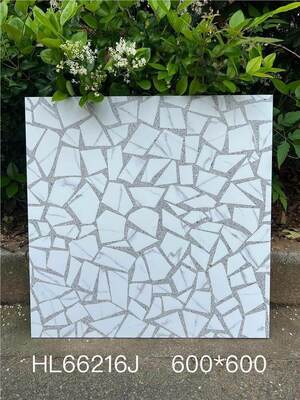 Azulejos de cerâmica terrazzo cinza deslumbrantes de 600x600mm para pisos internos para banheiro e varanda