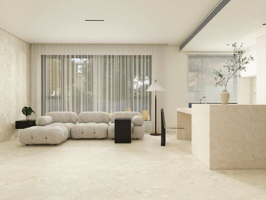 Resistente a arranhões e elegante Terrazzo 600x1200mm azulejos de porcelana bege Matt com superfície de molde azulejos de piso para sala de estar e quarto