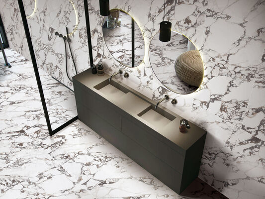 Réplica vitrificada 600x1200mm Azulejos de porcelana fosca antibacteriana esbranquiçada e cinza para sala de estar e hotel