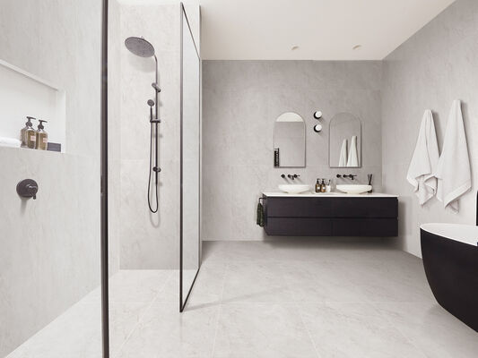 Grau AAA e impressionante piso interior Off-White 600x1200mm réplica vidrado porcelana azulejos para varanda e quarto
