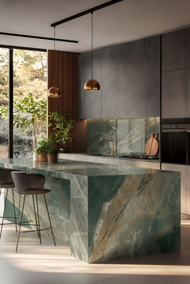 Laje de Pedra Sinterizada Verde Polida Deslumbrante e Antiderrapante 1600x3200x12mm Grau AAA para Projetos e Renovações