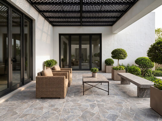 Tijolo Refratário Durável Antiderrapante Resistente ao Desgaste à Prova de Umidade Estilo Pedra Bege 598x598mm Espessura 12mm Azulejos Cerâmicos para Piso e Parede Externa de Pátio para Hotel