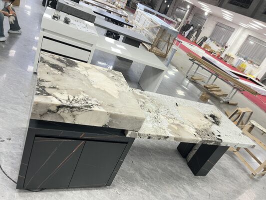 Lajes de Mármore Polido de Pedra de Luxo Bege e Branco Elegante Ecológico Decorativo à Prova de Umidade Deslumbrante Durável Tijolo Refratário Resistente ao Desgaste Antiderrapante para Construção 3 Estilos