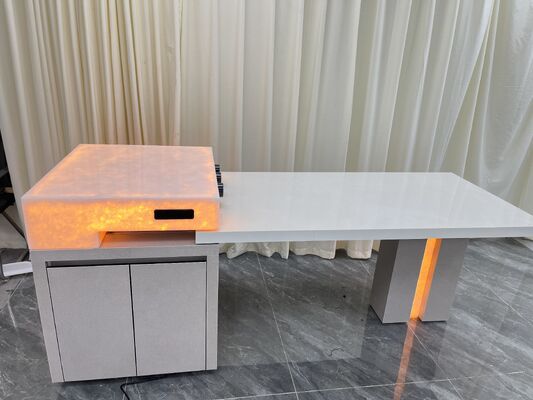 Lajes de Mármore Polido Elegantes e Duráveis para Bancada de Ilha de Pedra Eco-friendly Antiderrapante Branca de Luxo para Sala de Jantar e Hotel com Luz LED
