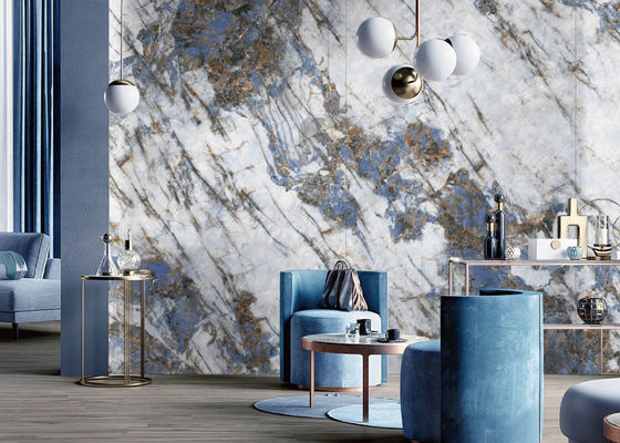 Laje de Pedra Sinterizada Azul Pavão 1200x2400mm Decoração de Parede