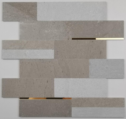 pedra natural da telha da parede do mosaico da espessura de 4mm com decoração do metal